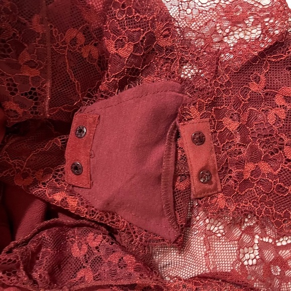 Free People Elsa Bodysuit Top Wine Size Large Surplice Neck Long Sleeve - Picture 8 of 11